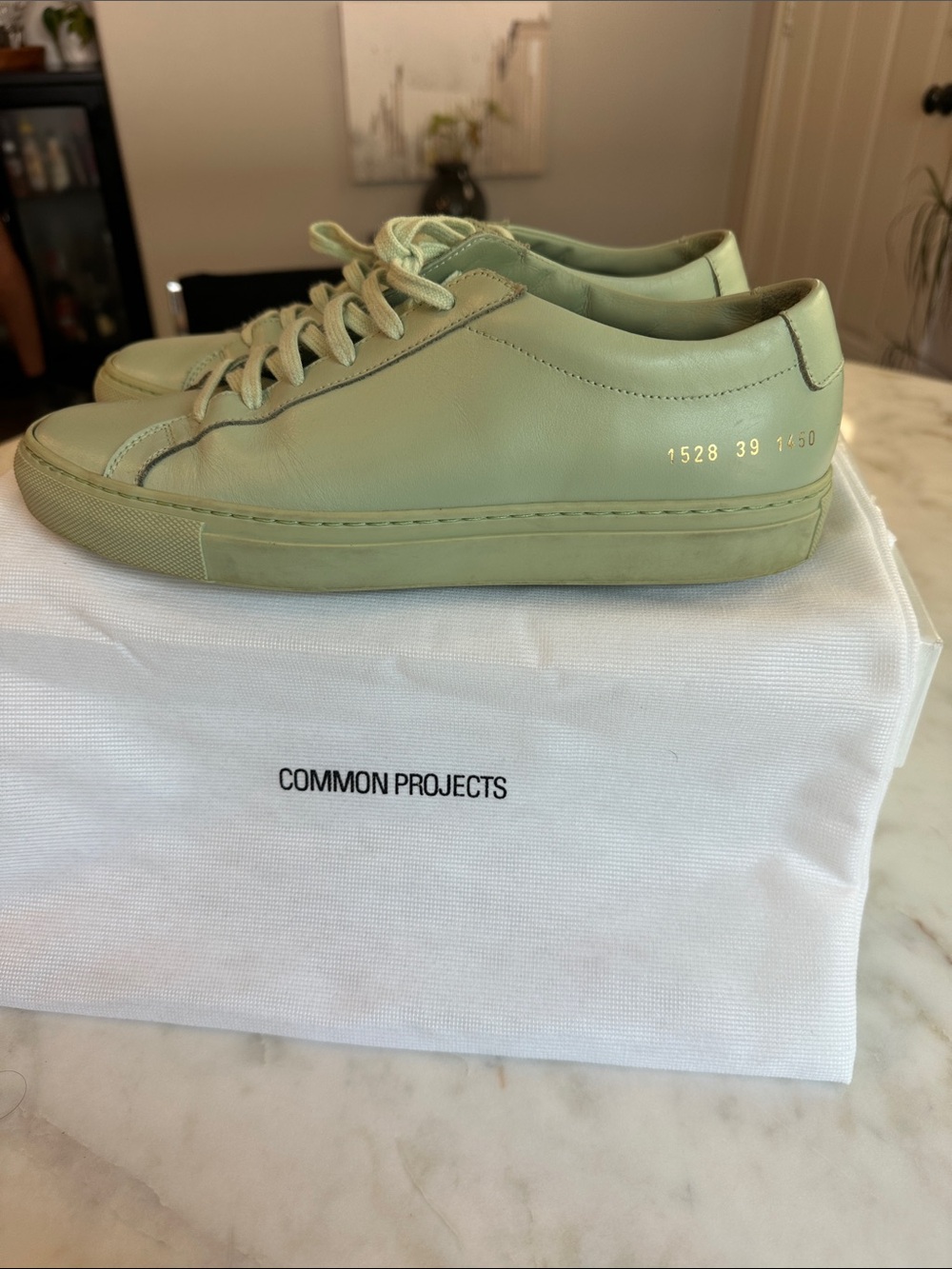 Common Projects Men’s Low-Top Sneakers in Mint Green Leather